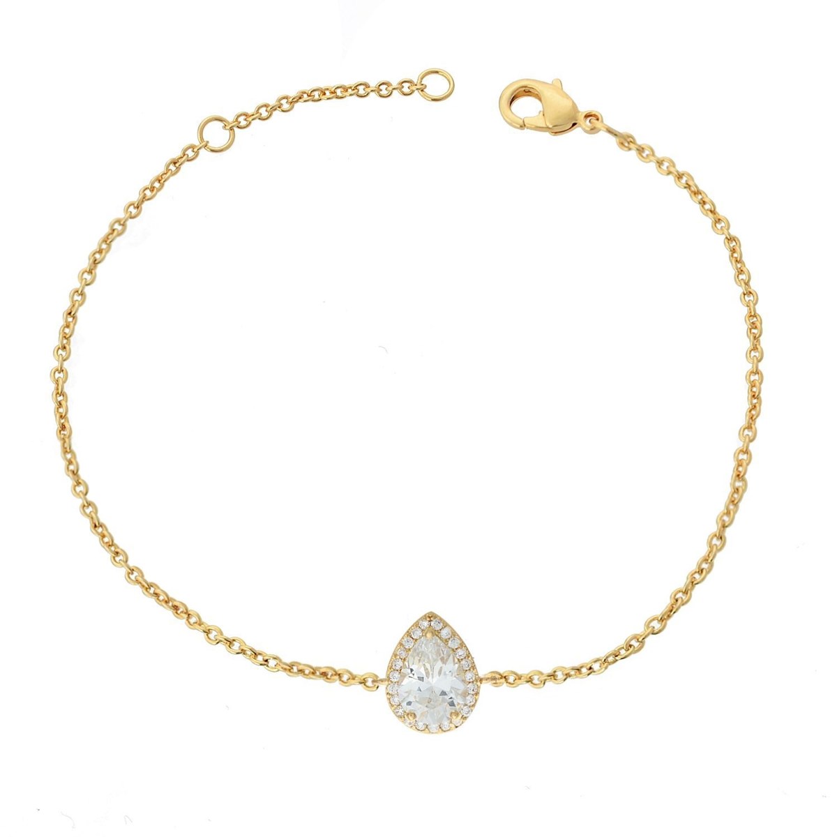 Bracelet goutte solitaire oxyde de zirconium ovale Plaqué OR 750 3 microns