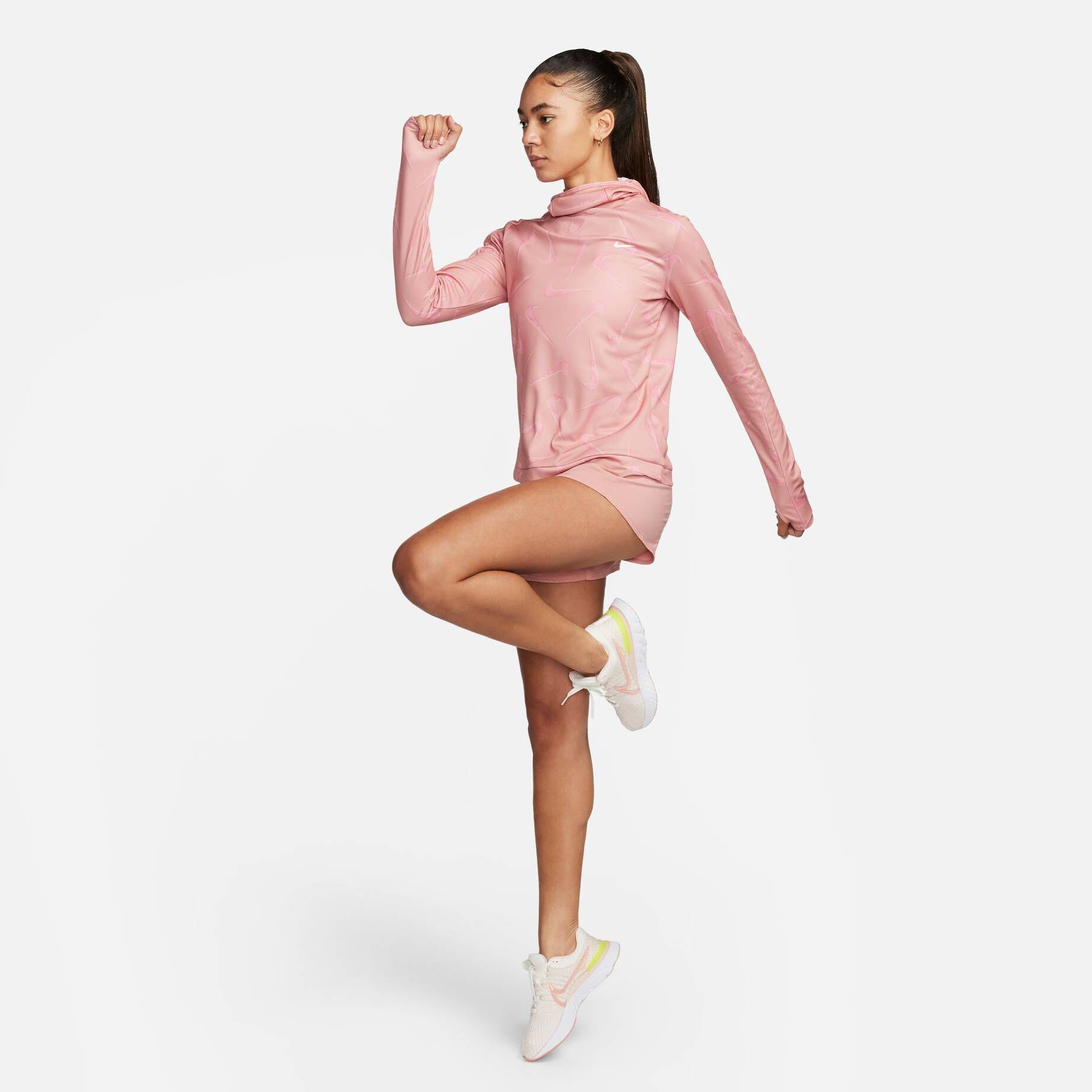 Nike| Damen Laufshirt NK DF SWMNSSH PRNT PACER HOODED Longsleeve mit Kapuze