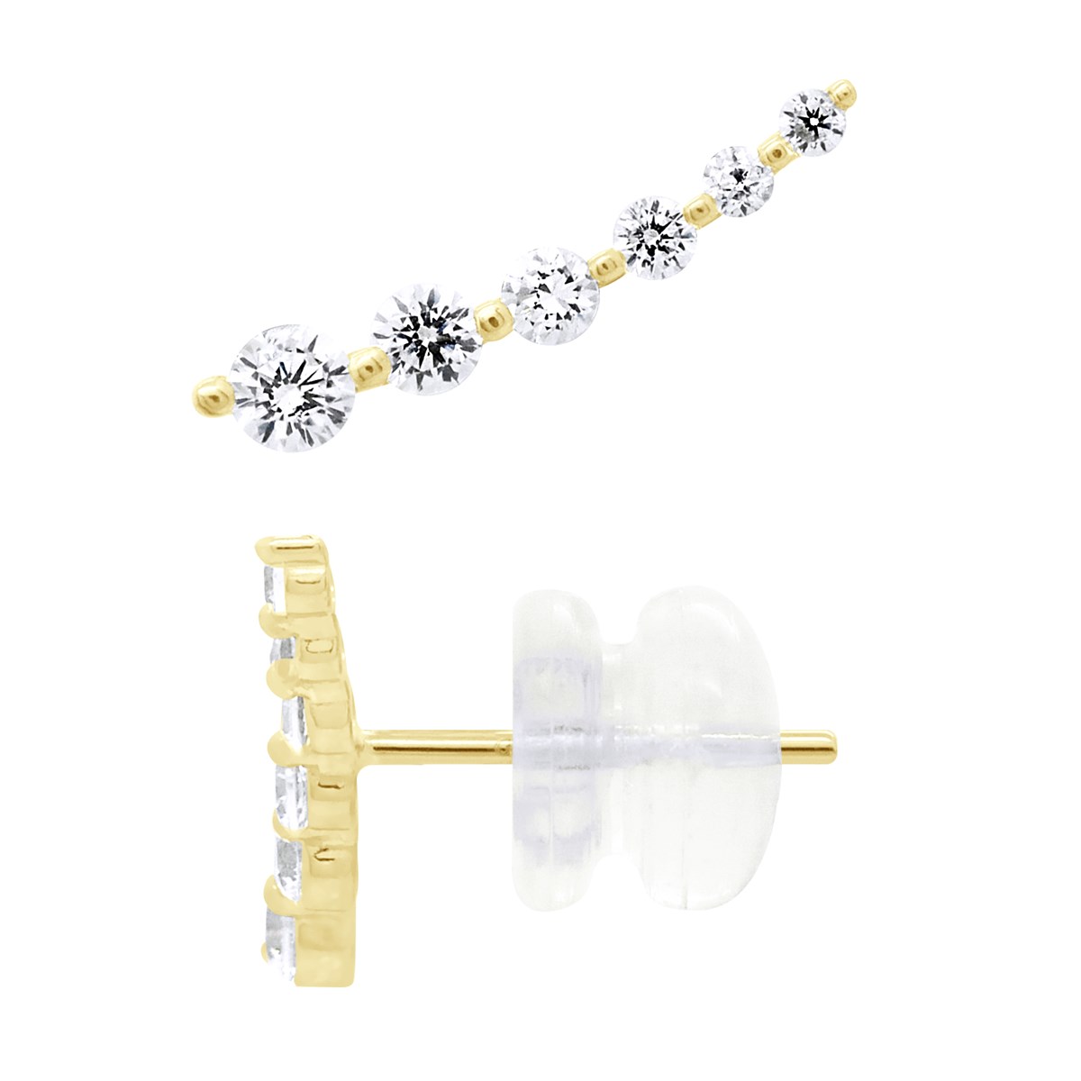 Boucles d'Oreilles Puces - Contour de Lobe - Ornées d'Oxydes de Zirconiums - Or Jaune