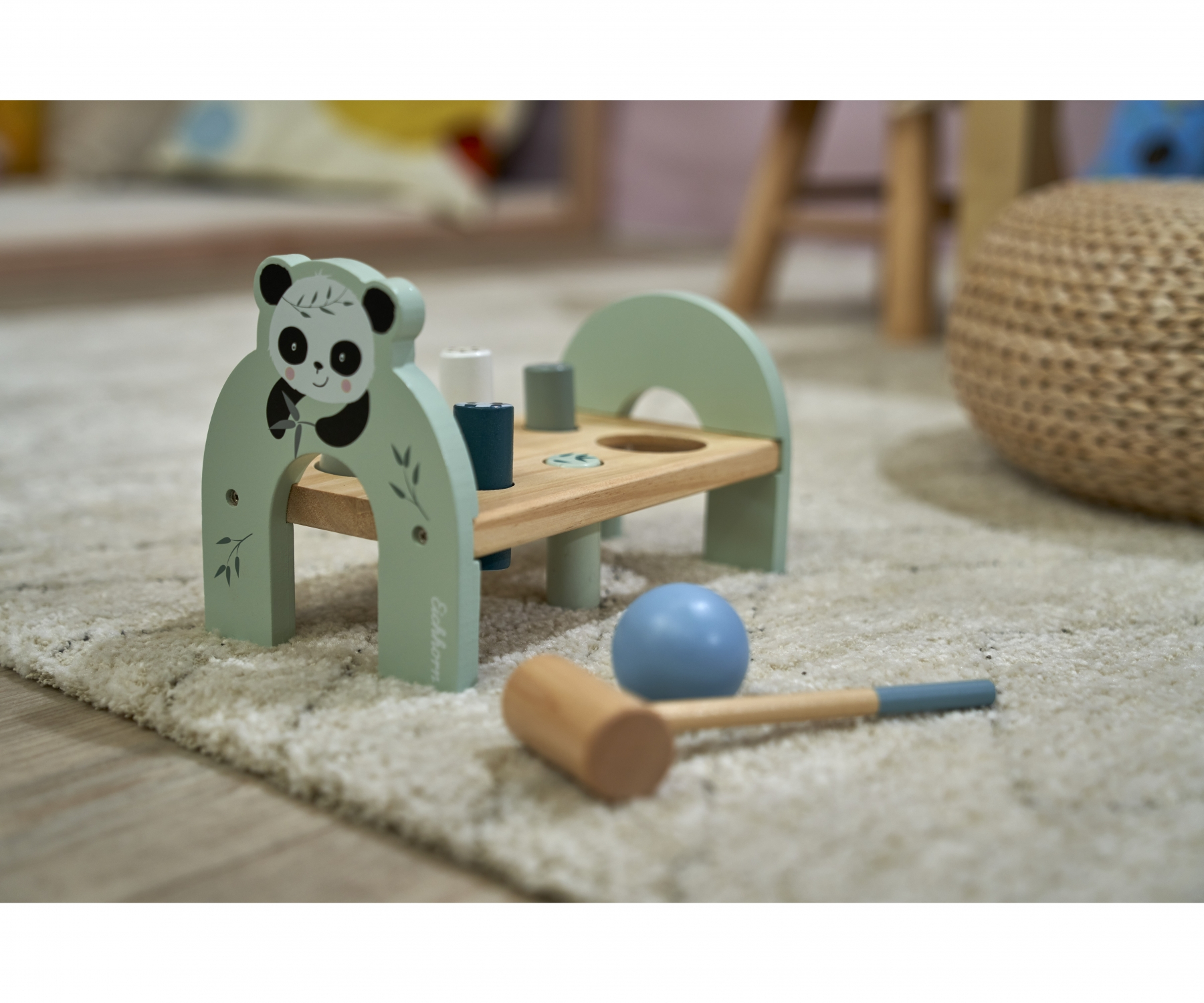 Kinder Holz Klopfbank Lern Spielzeug Montessori Motorikspiel inkl. Hammer (100003802) - Panda