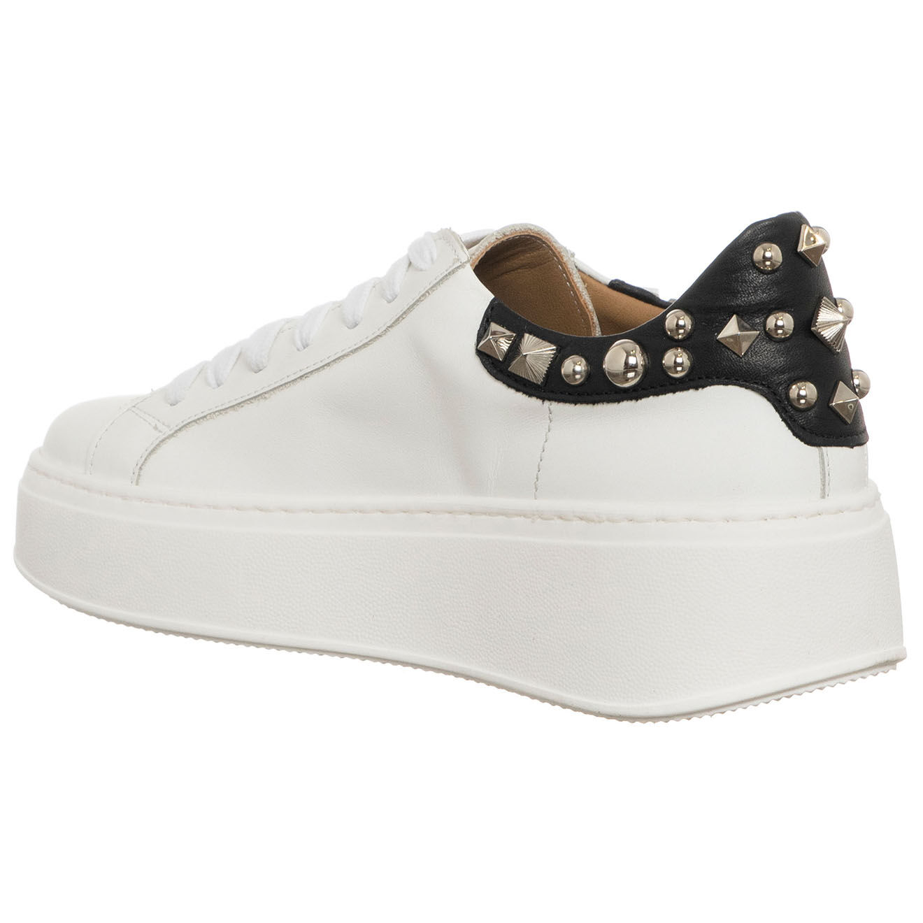 Loretta Pettinari Sneakers en Cuir Martina blanc/noir - Plateforme 4 cm