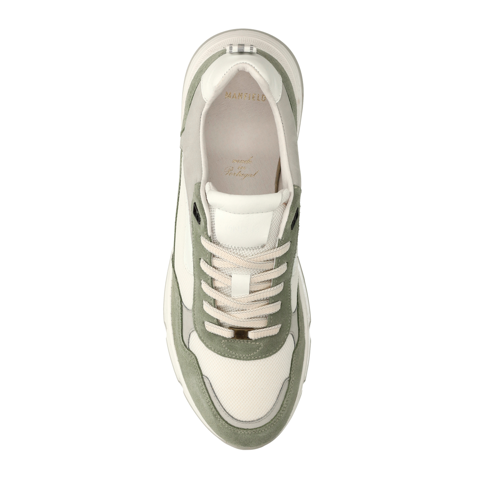 Groene leren sneakers met suède details