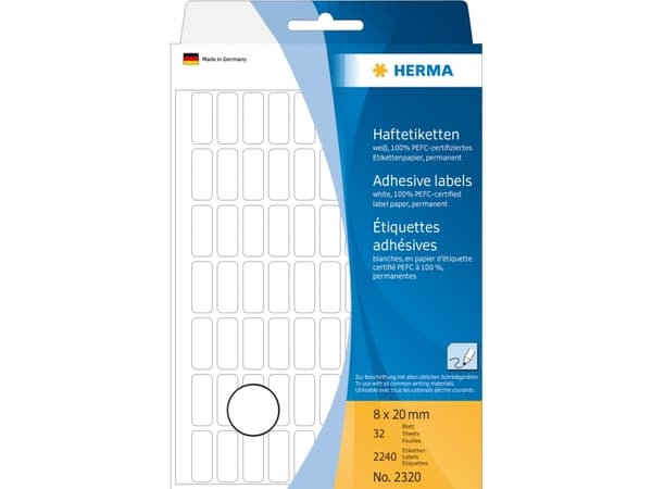 HERMA - Papir - selv-adhesiv - hvit - 8 x 20 mm 2240 etikett(er) (32 ark x 70) merkelapper