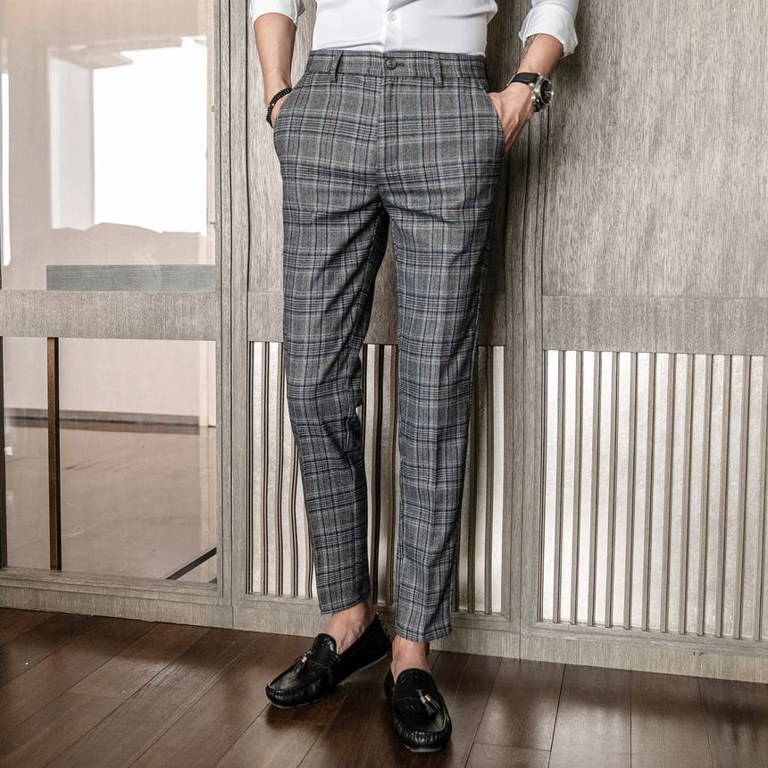 Blueforce - Geruite taps toelopende pantalon met middelhoge taille
