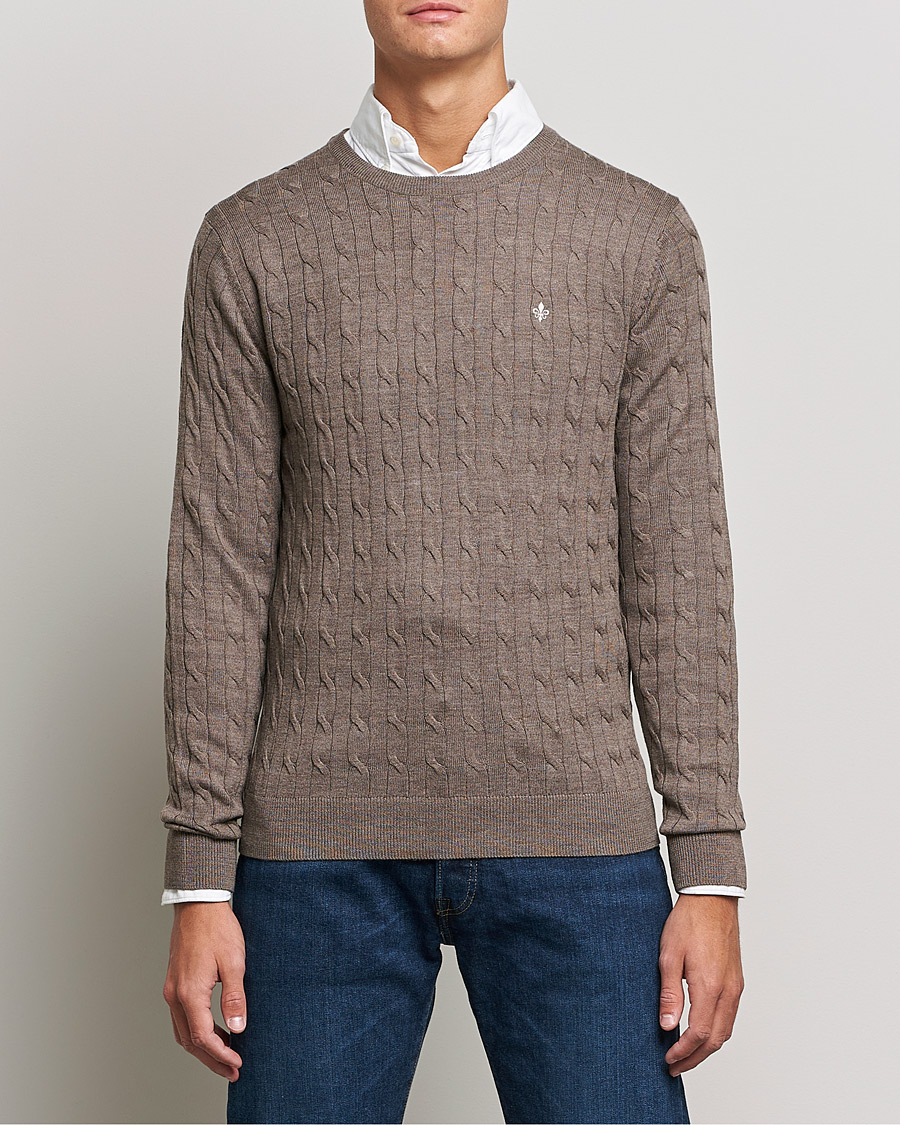 Morris Merino Cable Crew Neck Light Brown