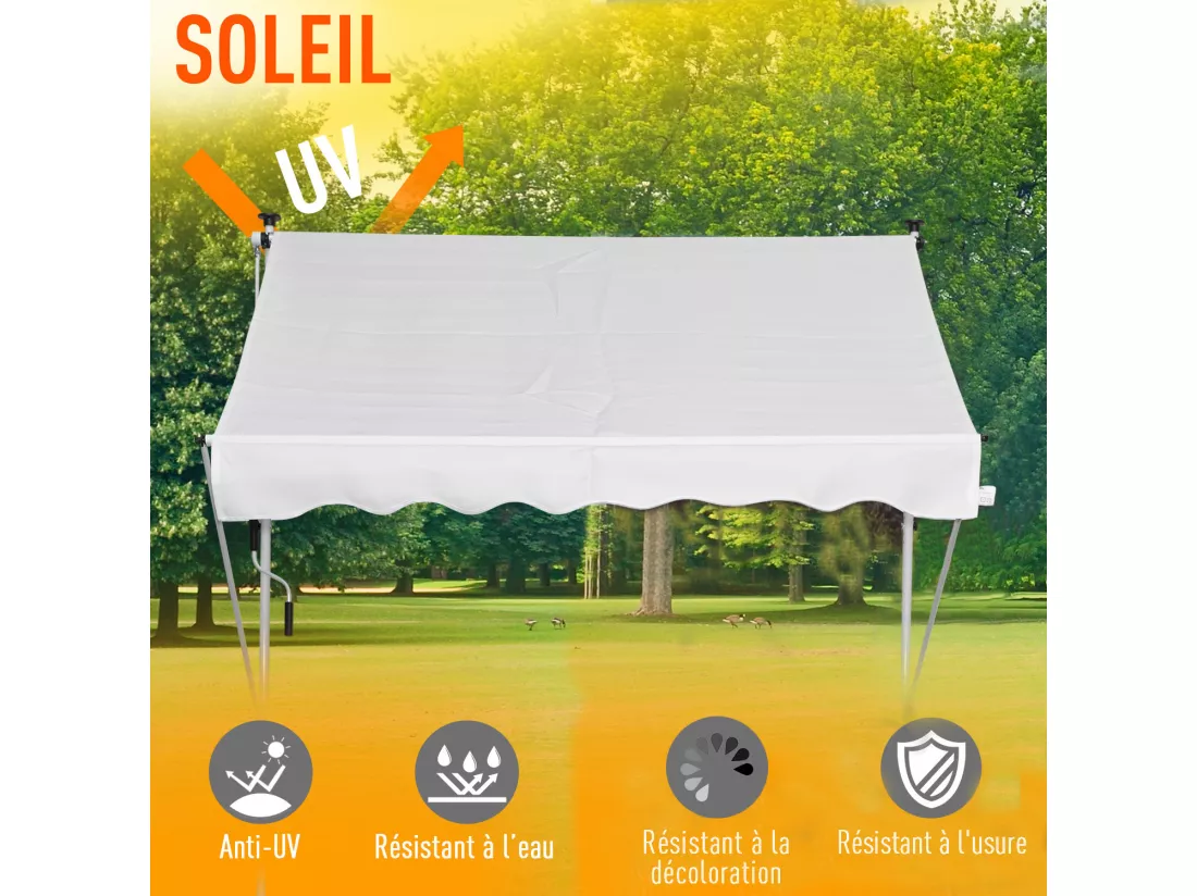 Store banne manuel rétractable 2L x 1,5l x 1,7-2,8H m inclinaison réglable installation rapide métal alu polyester blanc