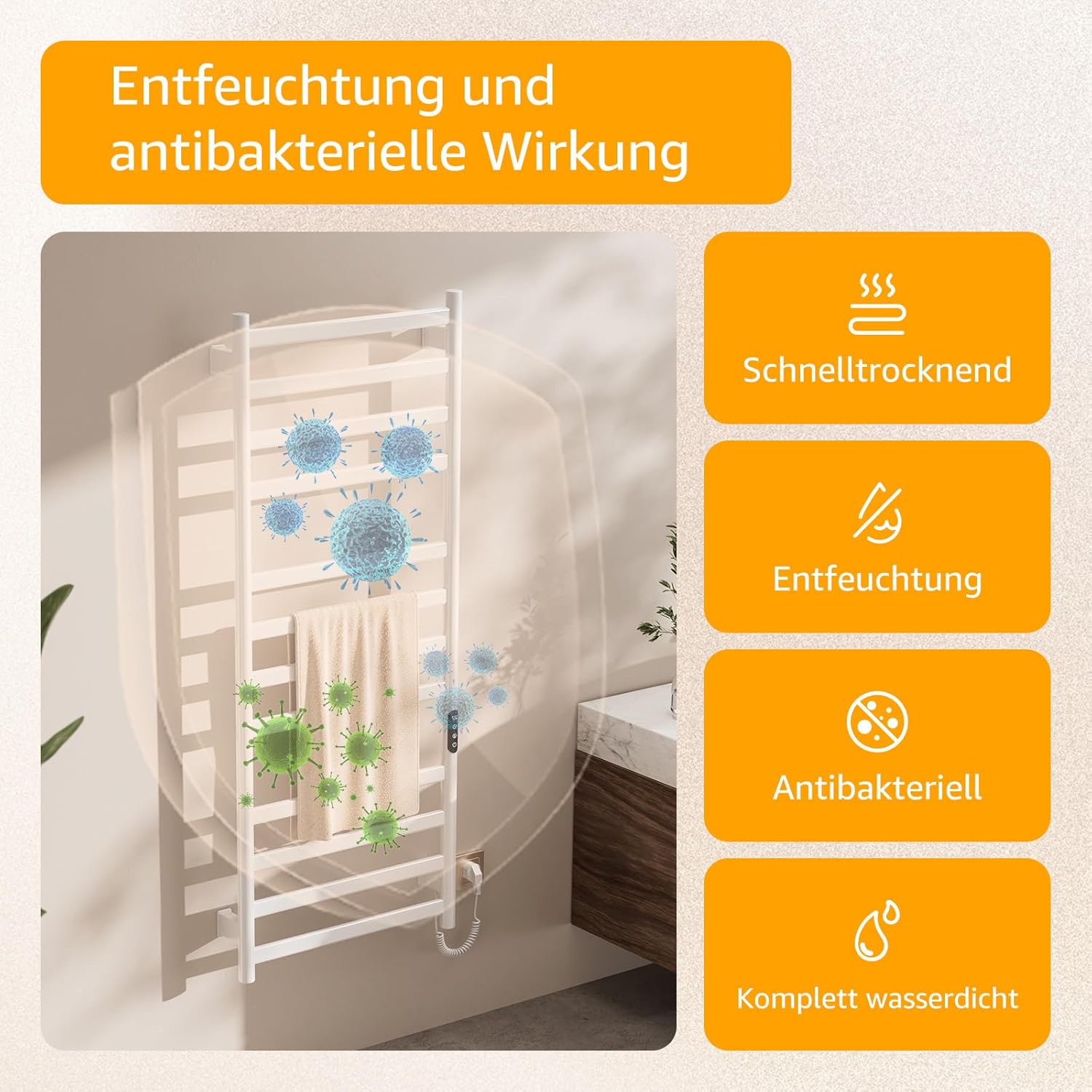 Handtuchheizkörper Elektrisch,Handtuchhalter,Handtuchwärmer,Badheizkörper Elektrisch,Touch Control LED-Bildschirm,360 W Badheizkörper Mit Timer&Einstellbarer Temperatur,Titanstahl (Weiß, 130 * 52cm)