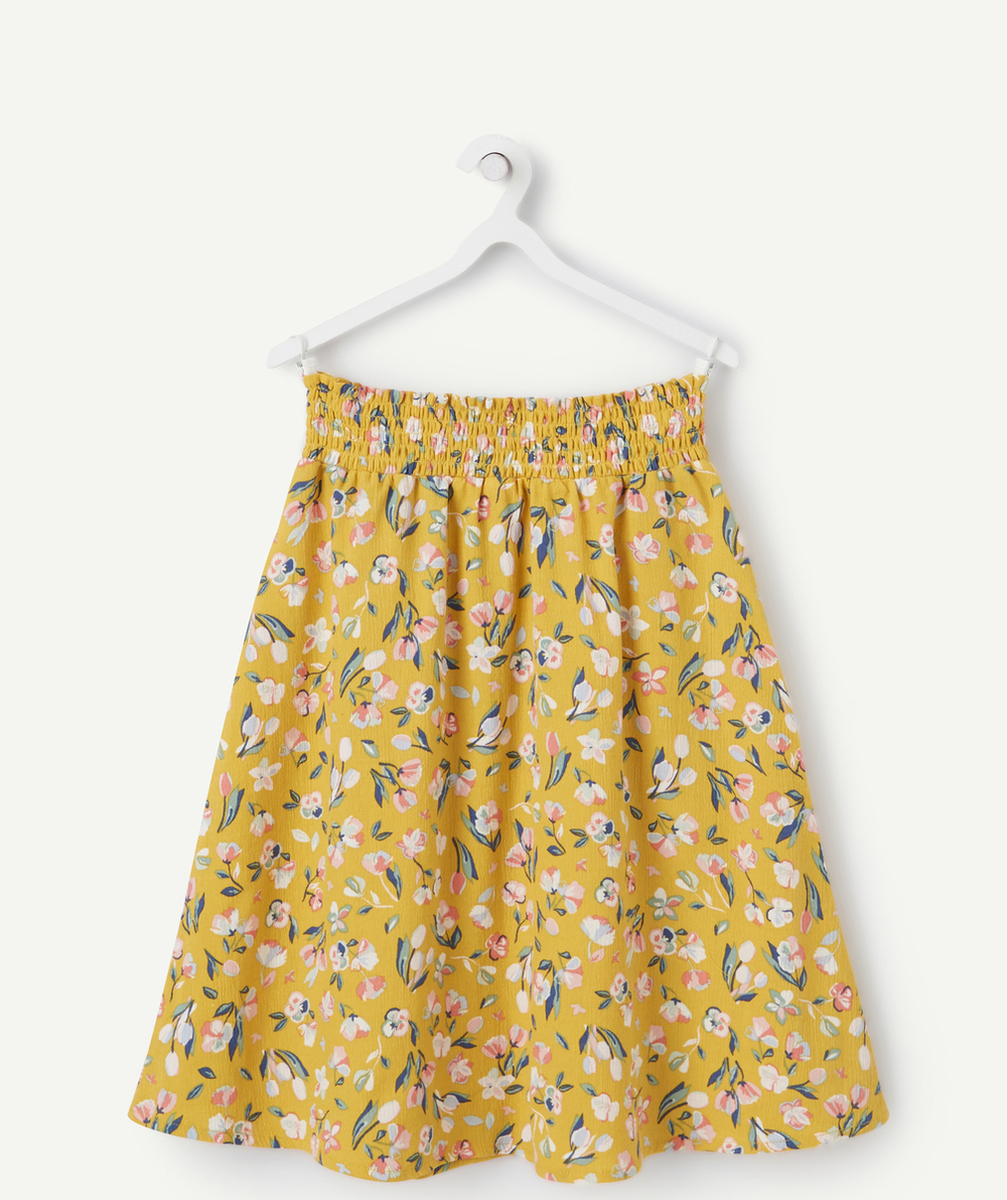 JUPE DROITE FILLE EN COTON JAUNE ET IMPRIMÉE FLEURIE