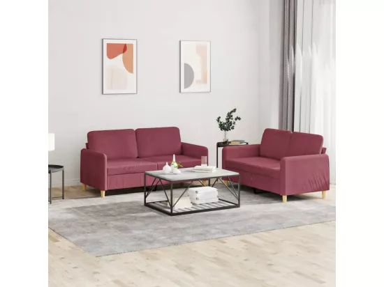 Ensemble de canapés 2 pcs avec coussins Rouge bordeaux Tissu