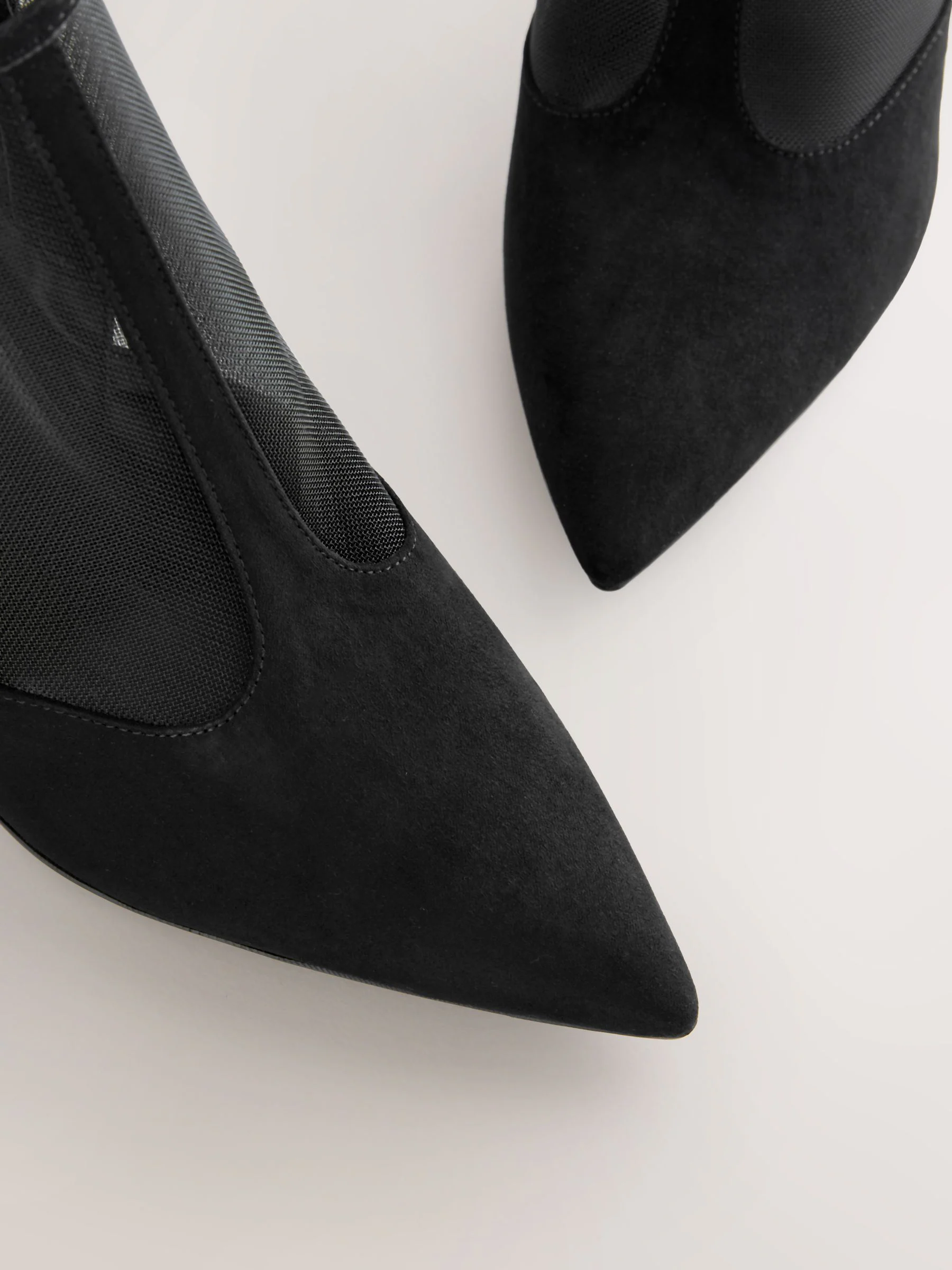 Black Mesh Detail - Pointed Toe T-Bar Ankle Boots
