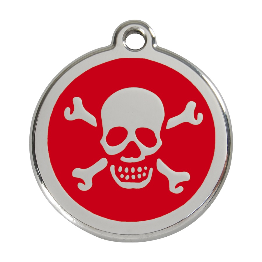 Placa de identificação para cães em aço inoxidável esmaltado com osso vermelho em formato de cruz