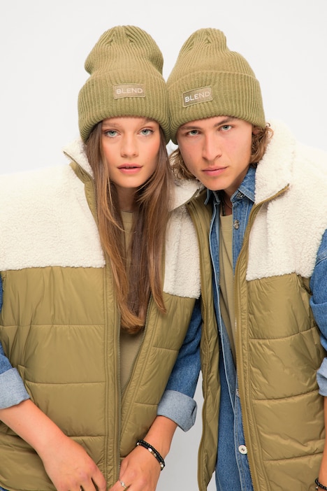 Beanie, Mütze, Rippstrick, Patch, Unisex