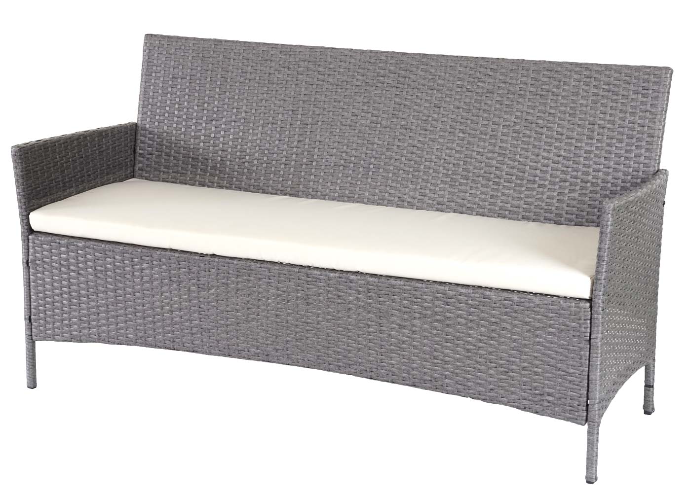 3-2-1-1 Poly-Rattan Garten-Garnitur Hamar, Lounge-Set Sitzgruppe Sofa ~ grau, Kissen creme