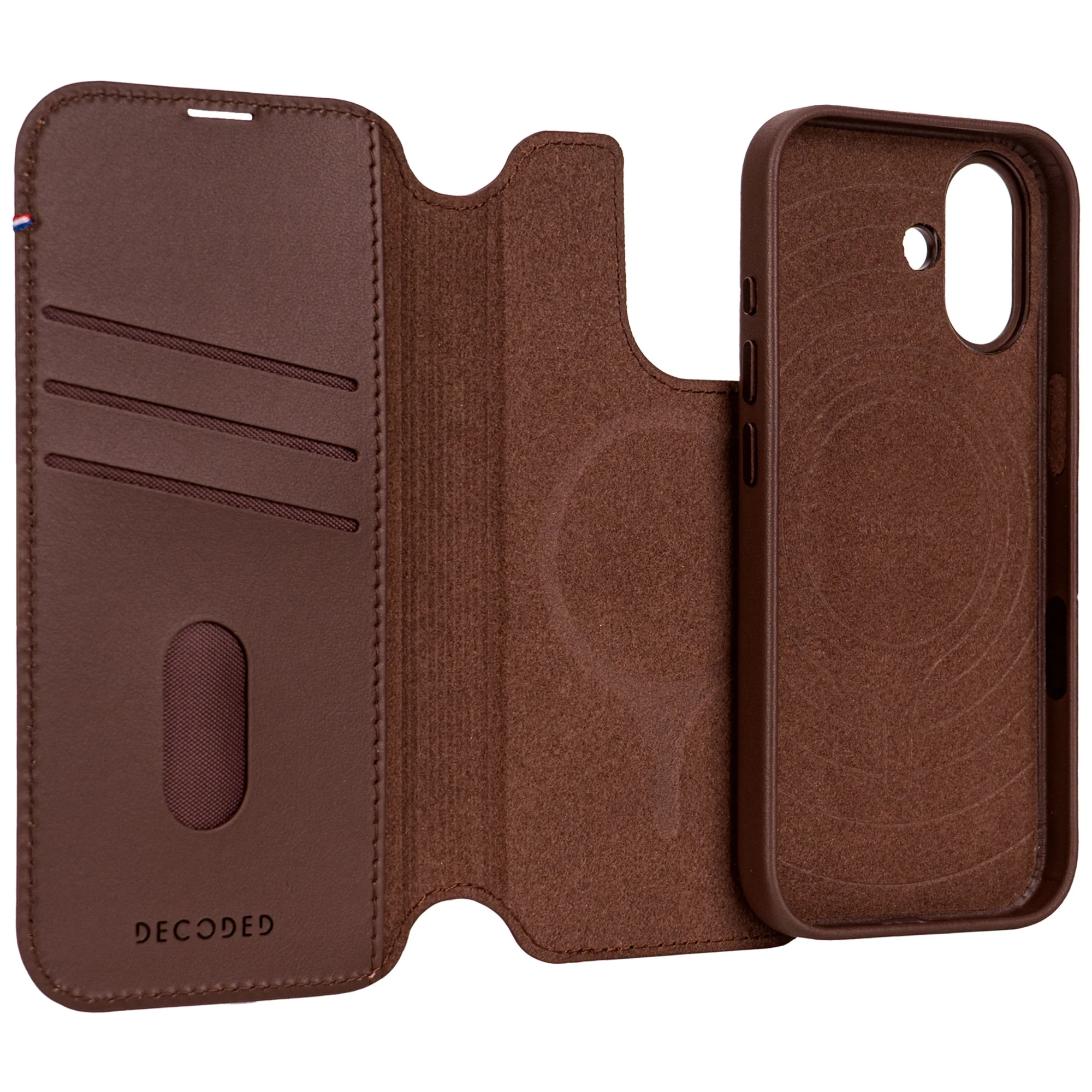 2in1 iPhone 17 MagSafe Echtleder Magnet Wallet Case Tasche Flip Cover (D26IPO17DW5CN) - Braun