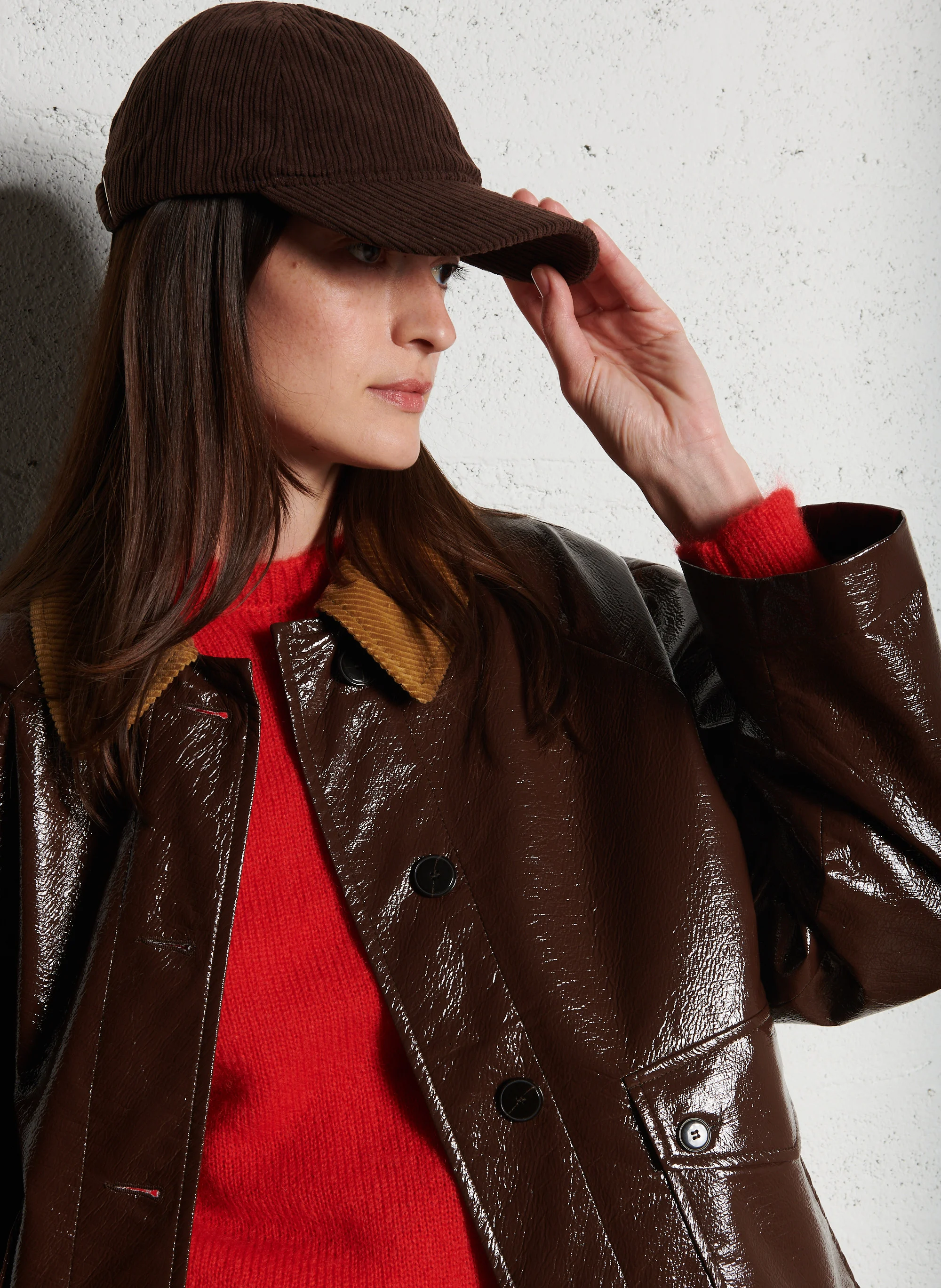 SPENCER - Veste col classique ample en vinyle | Marron