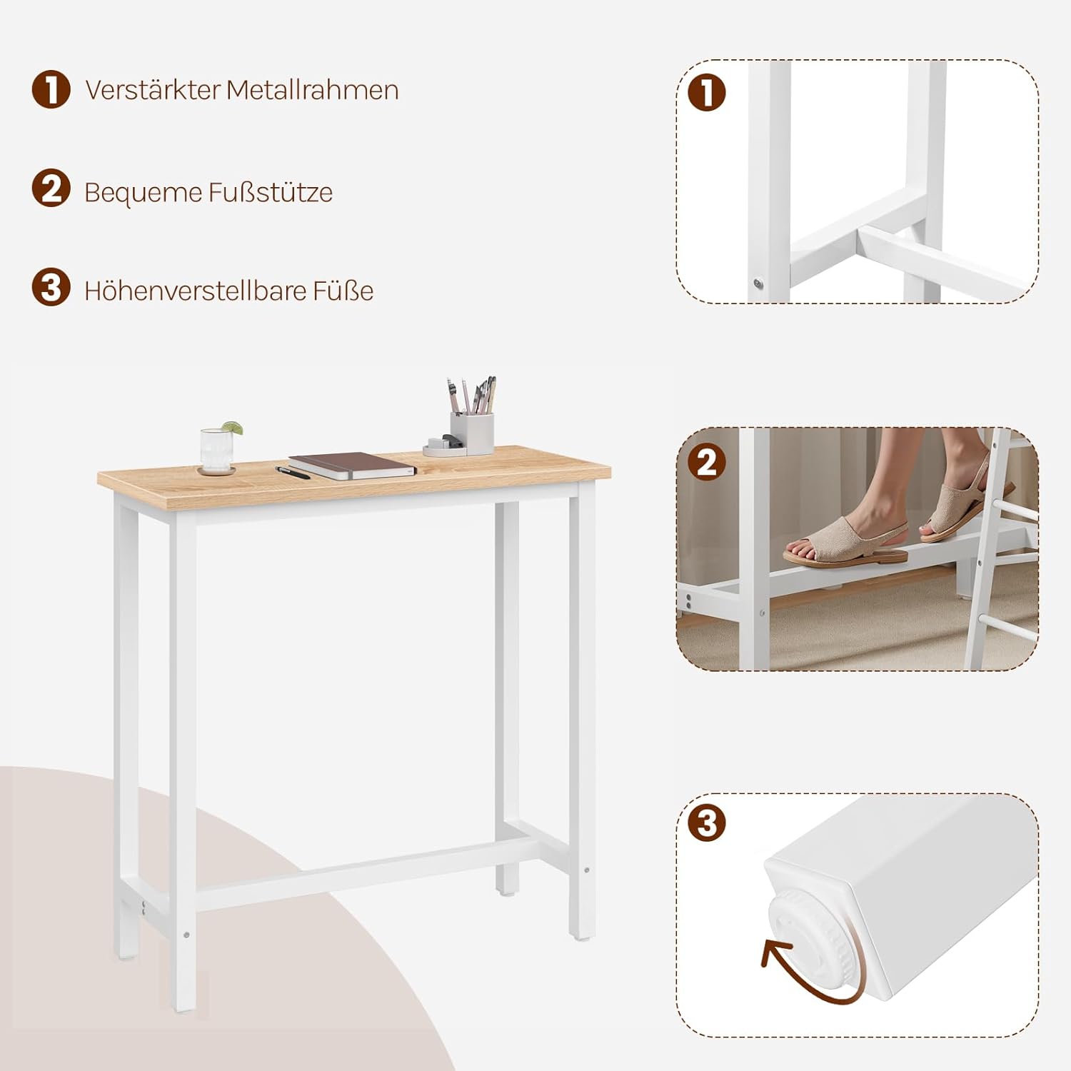 WOLTU Bartisch Set mit 2 Barhockern, 3-teilige Essgruppe mit Küchenstühlen, Esstisch & 2 Hockern aus Metall & Holz für Küchen Wohnzimmer, Hell Eiche
