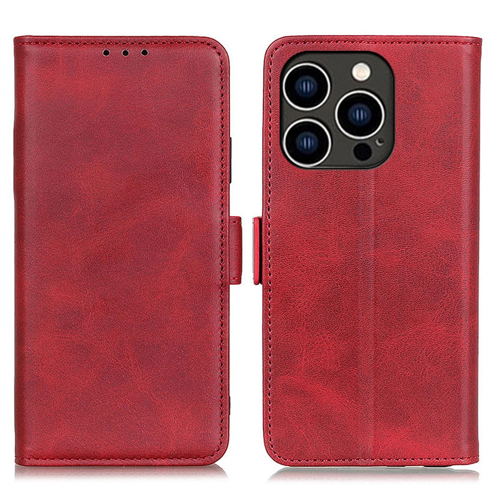 iPhone 15 Pro Vintage Leder Tasche Flip Cover mit Kartenfächer - Rot