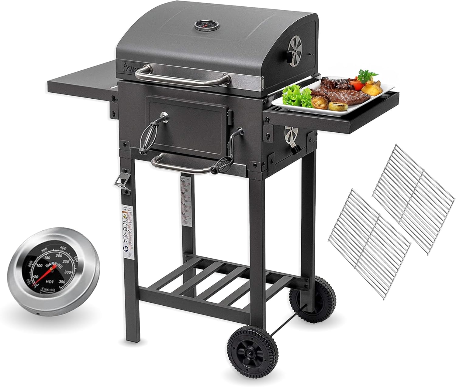 ACTIVA Holzkohlegrill Angular Smart I Holzkohlegrill mit Deckel, verstellbarer Kohlewanne & Thermometer I Grillwagen für ein gelungenes Barbecue