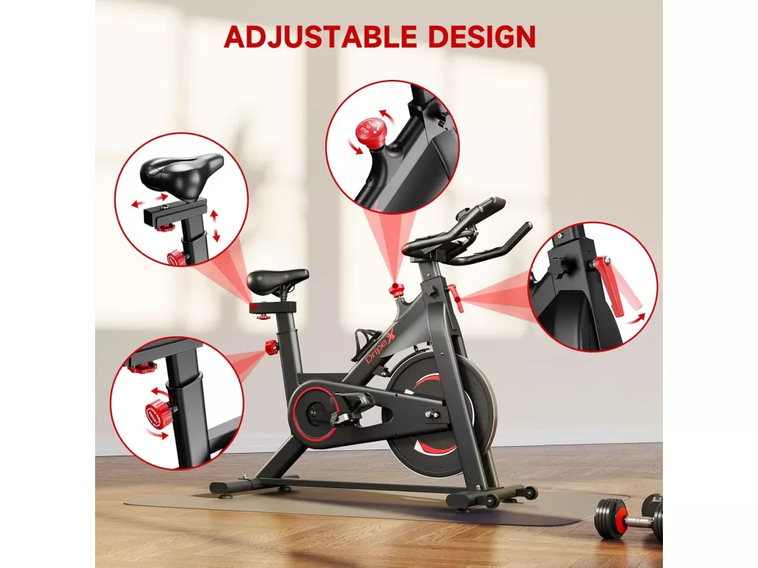 Vélo d'Appartement DripeX, vélo spinning avec roue d'inertie 8Kg, avec Siège Réglable et Moniteur LCD, capteur fréquence cardiaque