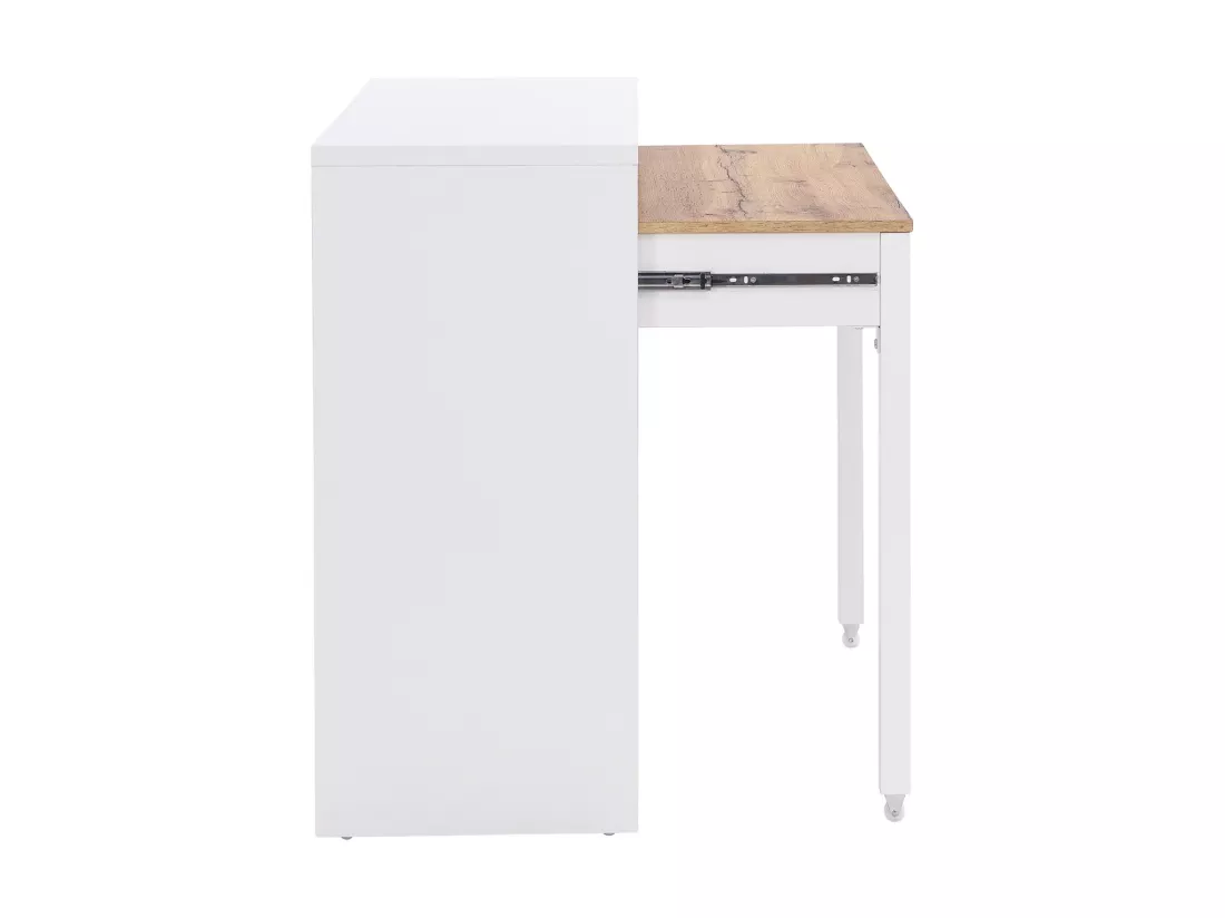 Bureau console extensible avec 2 tiroirs - Blanc et naturel - LOAVIA