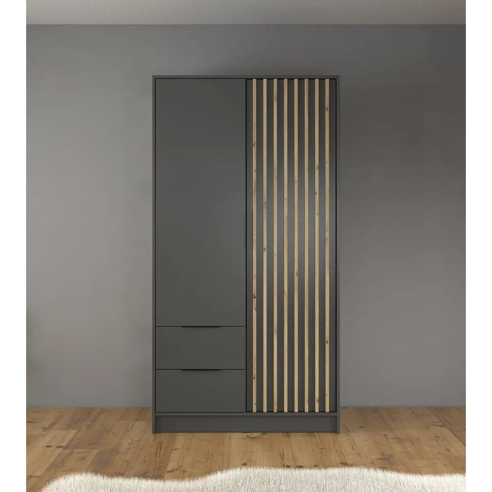 Meubella - Kledingkast Nairobi - Antraciet - Eiken - 105 cm