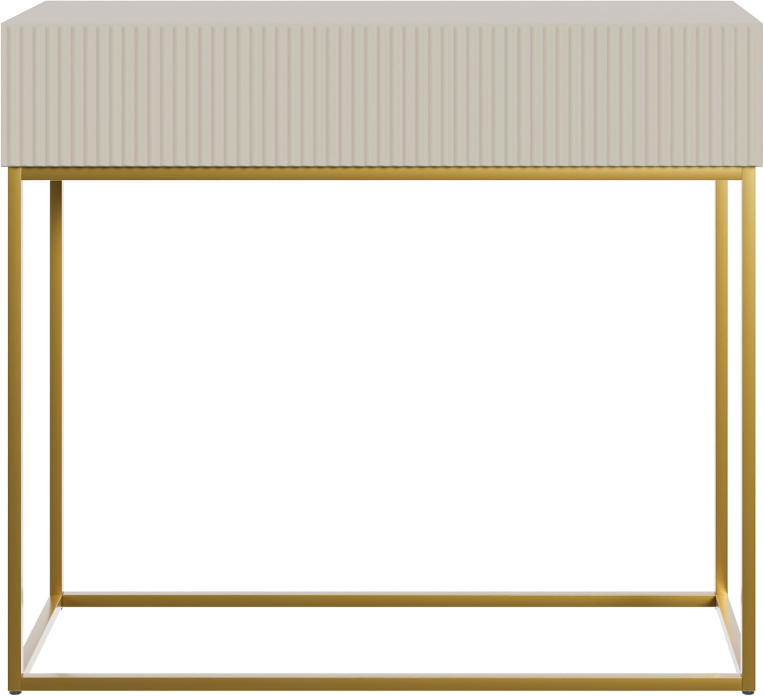 Selsey Konsolentisch Mit Schublade Beistelltisch 90 cm Eingangstisch Konsole Schminktisch Veldio Graubeige Goldene Beine