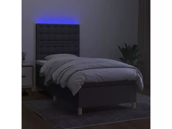 Sommier tapissier avec matelas et LED Gris foncé 90x190cm Tissu