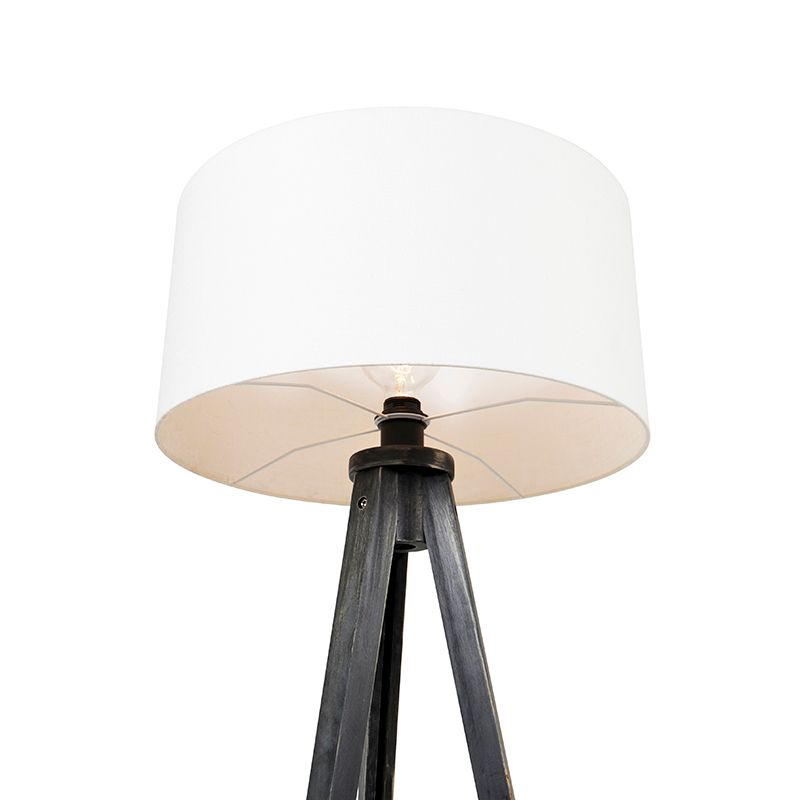 Vloerlamp tripod zwart met kap wit 50 cm - Tripod Classic