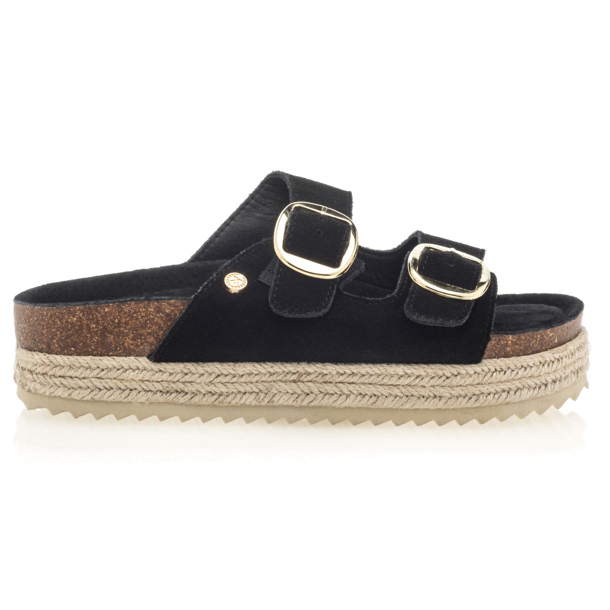 Mules semelle liège Femme en cuir noir