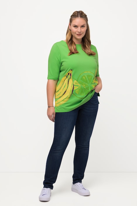 T-Shirt, Fruchtmotiv, U-Boot-Ausschnitt, Halbarm