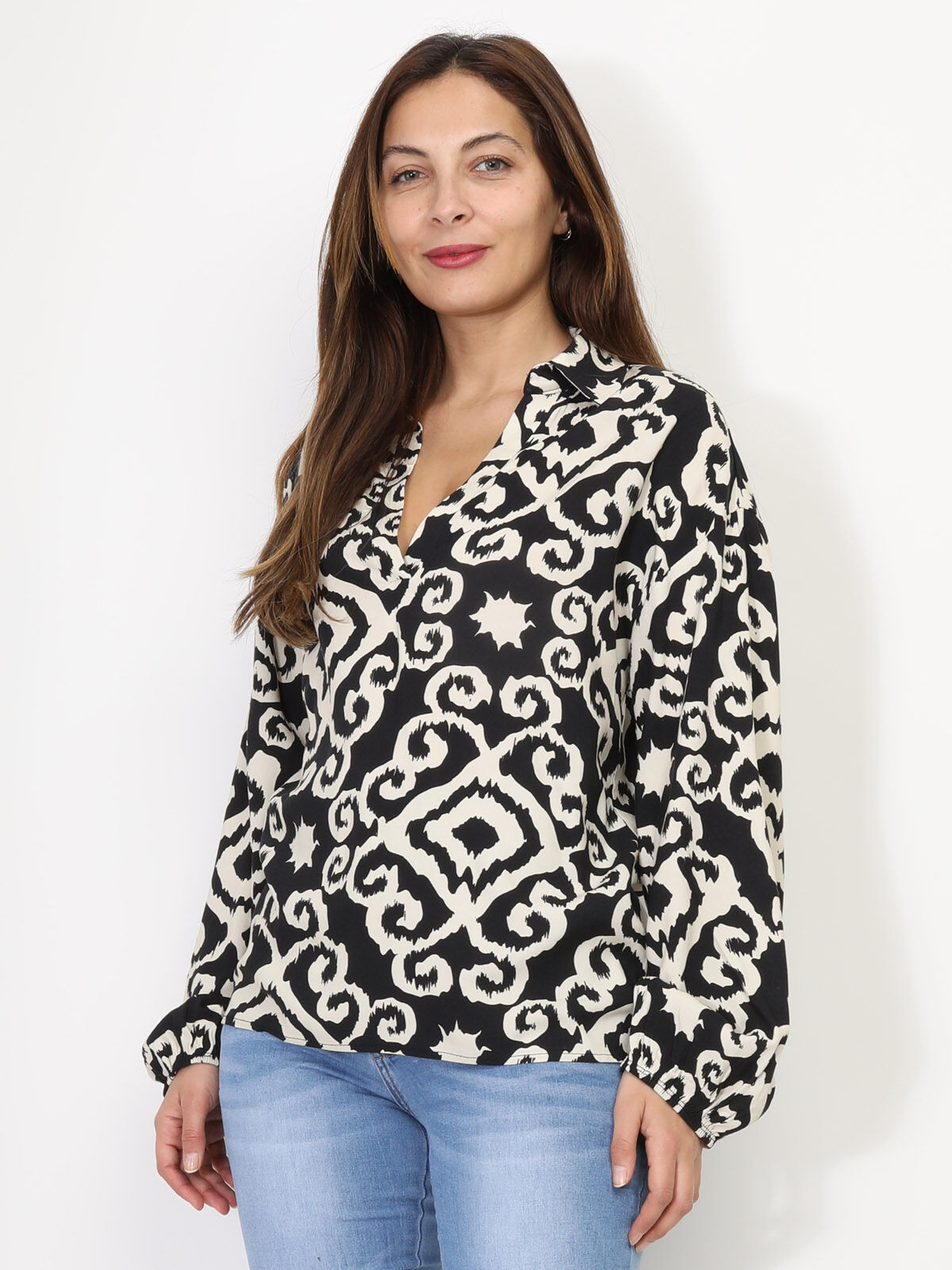 Blouse à motif abstrait- Noir