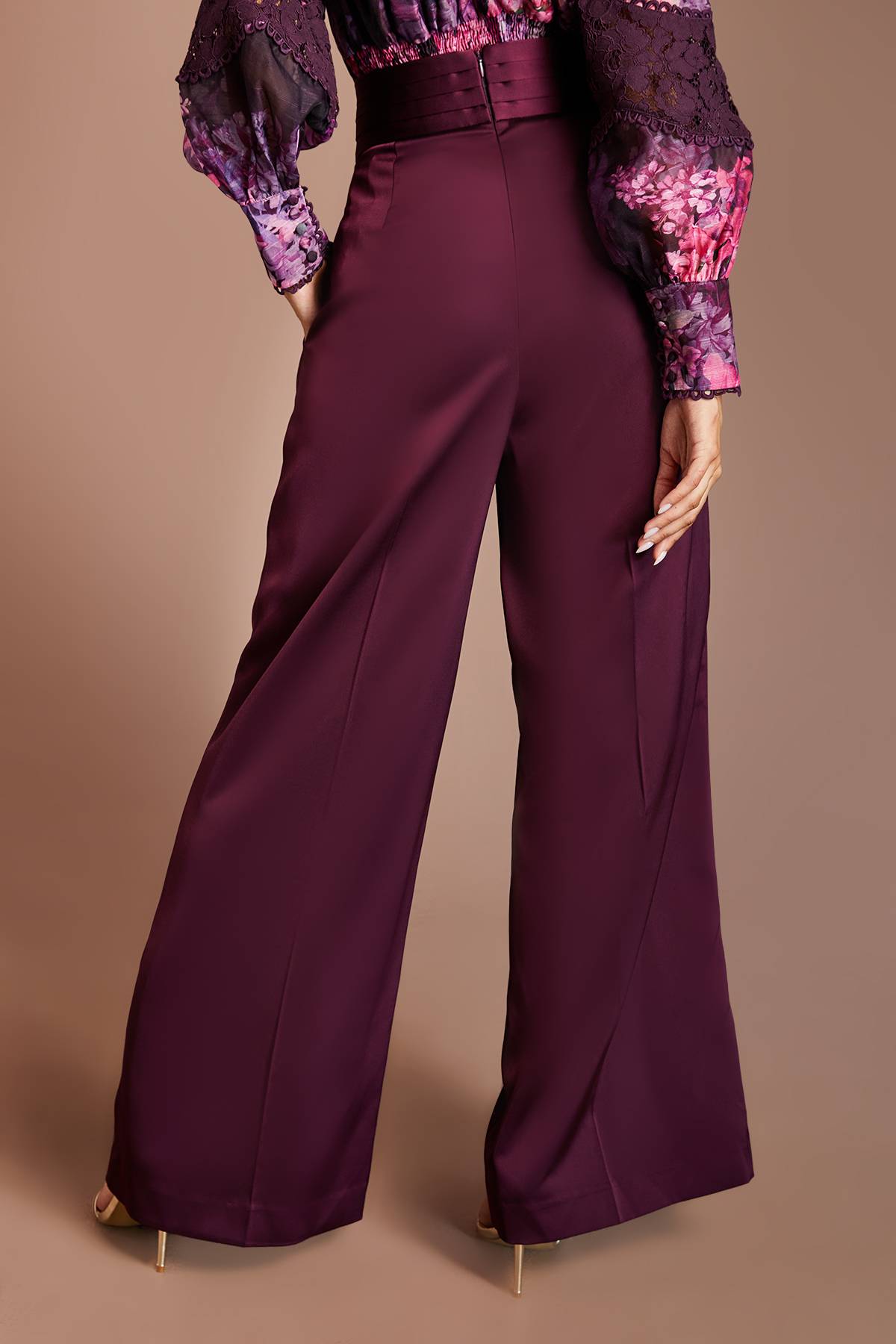 Coast Pantalon Taille Haute Lisa Beige Avec Bande En Satin