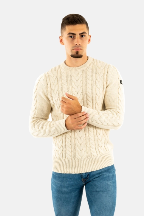 Pull hiver schott ras de cou ecru