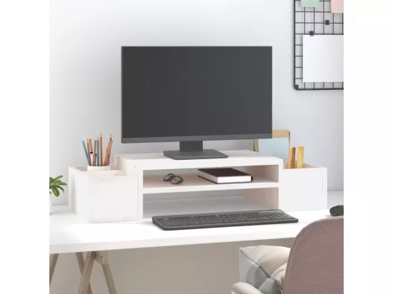 Support de moniteur Blanc 70x27,5x15 cm Bois de pin solide