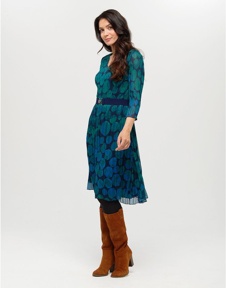 Robe plissée imprimé vert