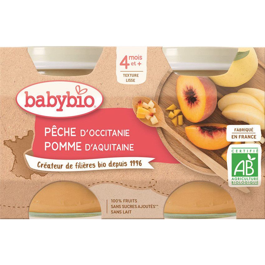 Petits pots sucrés de Pêche et Pomme 2x130g - Doré