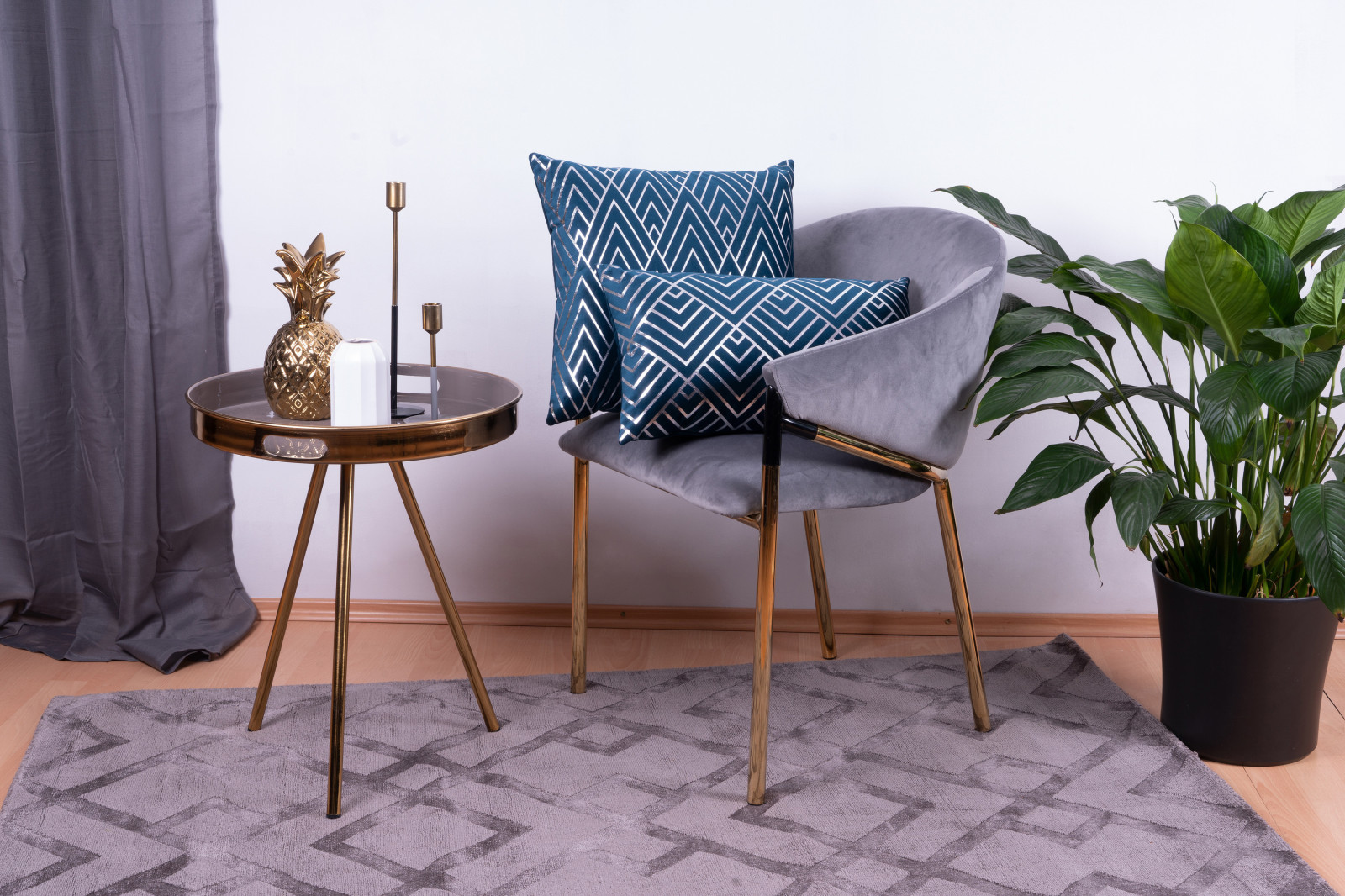 2er-Set Dekokissen - blau-silber -30x50 cm - 45x45 cm