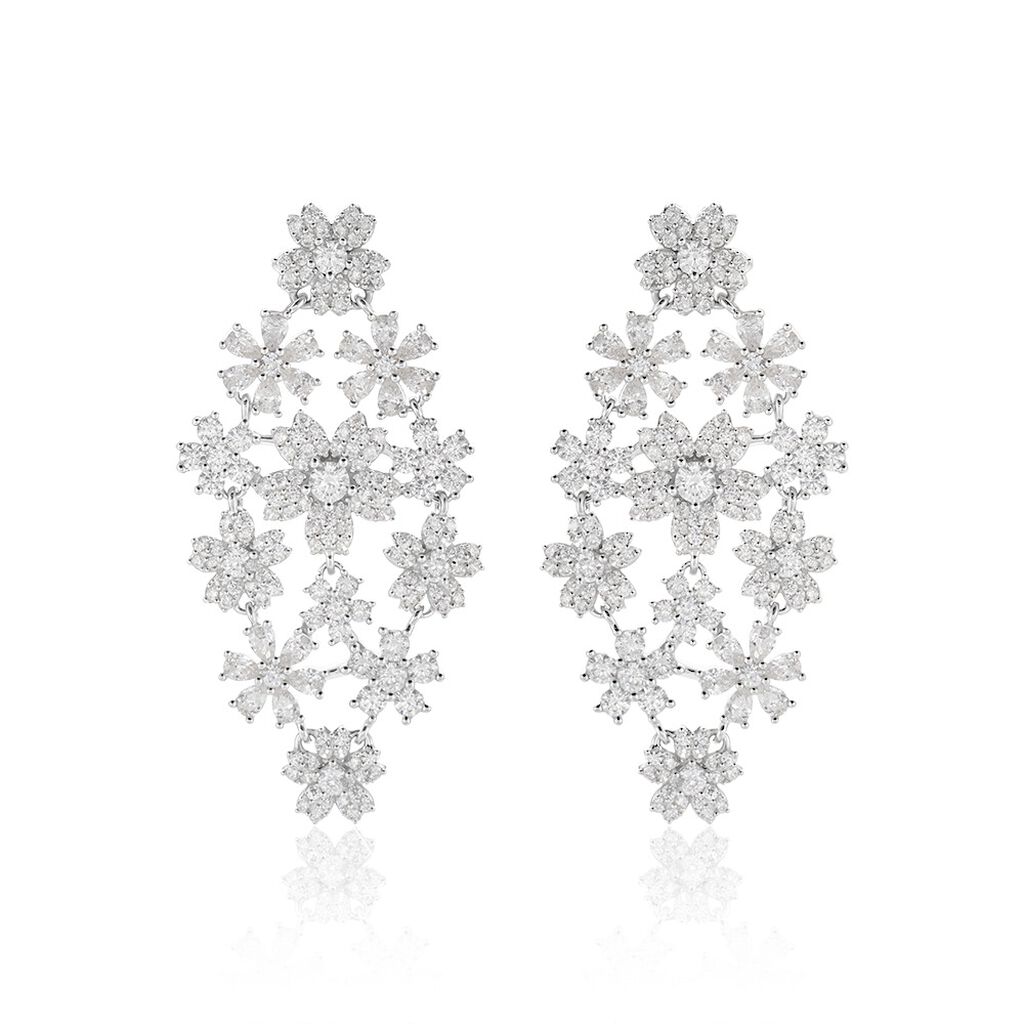 Boucles D'oreilles Pendantes Midnight Flower Argent Blanc Oxyde
