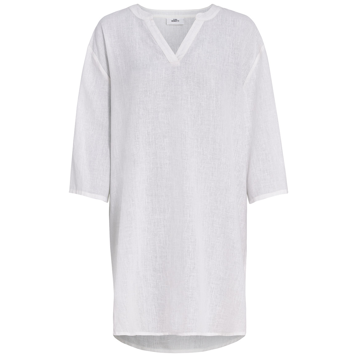 Gina Benotti Damen Leinen-Longbluse mit V-Ausschnitt weiss