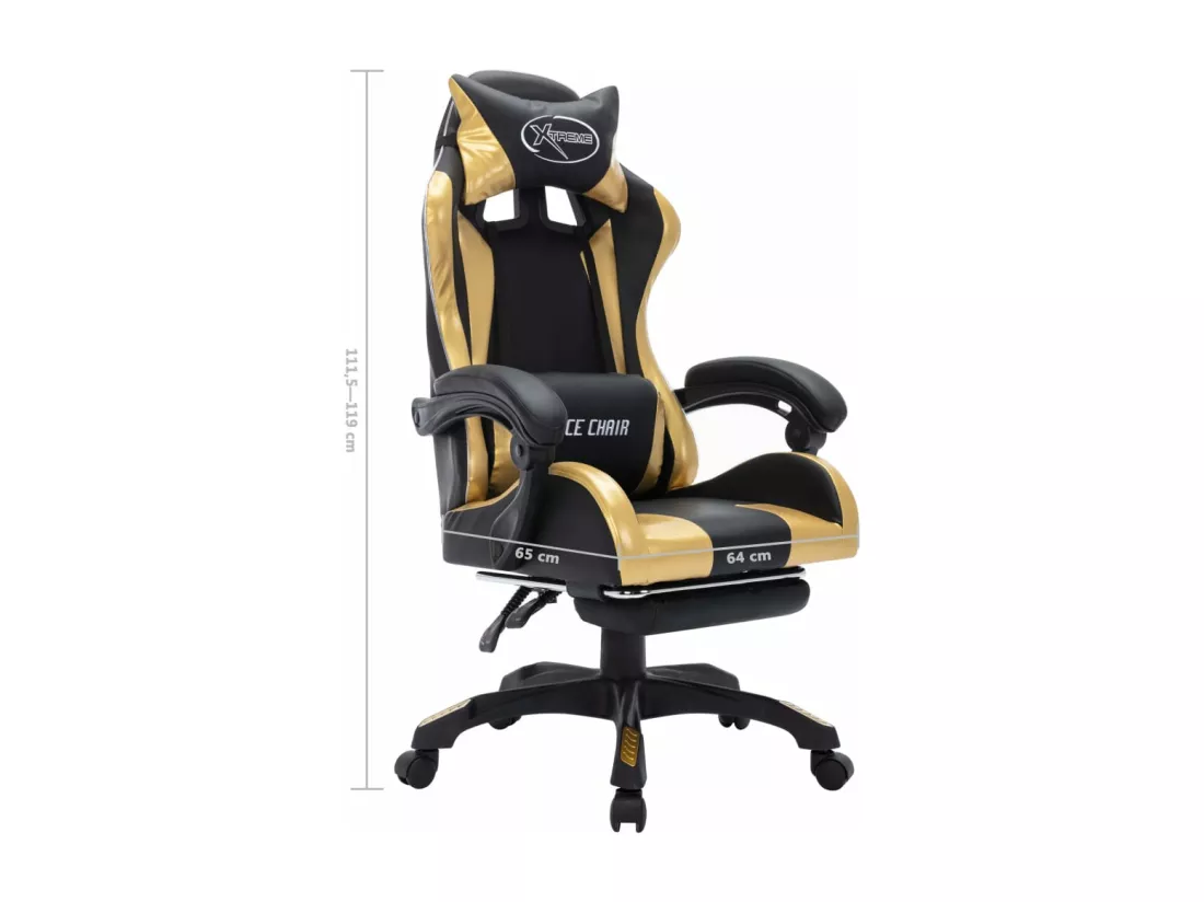 Fauteuil de jeux vidéo avec LED RVB Doré et noir Similicuir