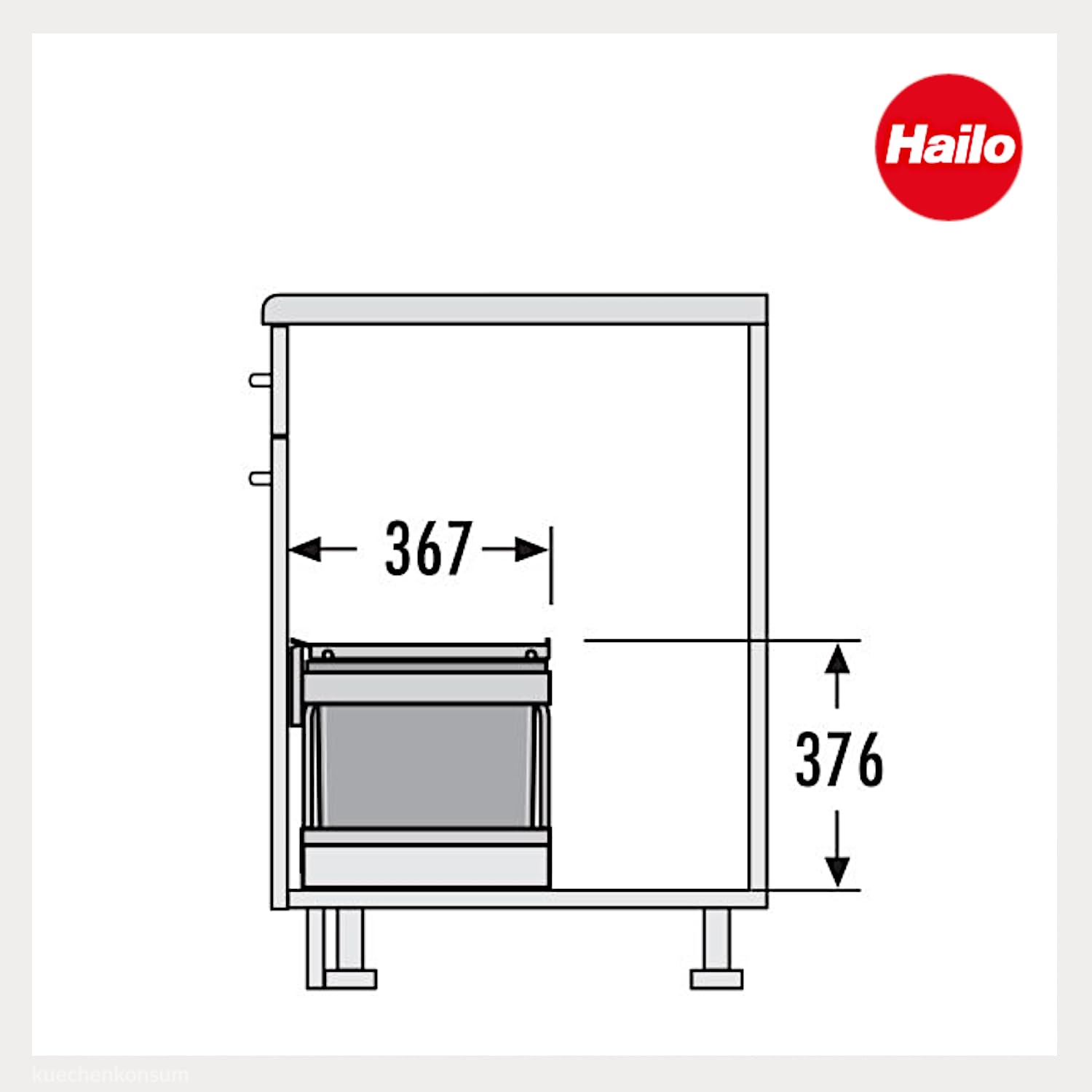 Hailo Abfallsammler 3644801 | 30L Einbau-Mülleimer mit 2-fach Trennung | Raumspar Tandem System für 60cm Unterschrank | Abfalleimer mit Ausfahrautomatik | Mülltrennsystem für Einbauküchen | Hellgrau