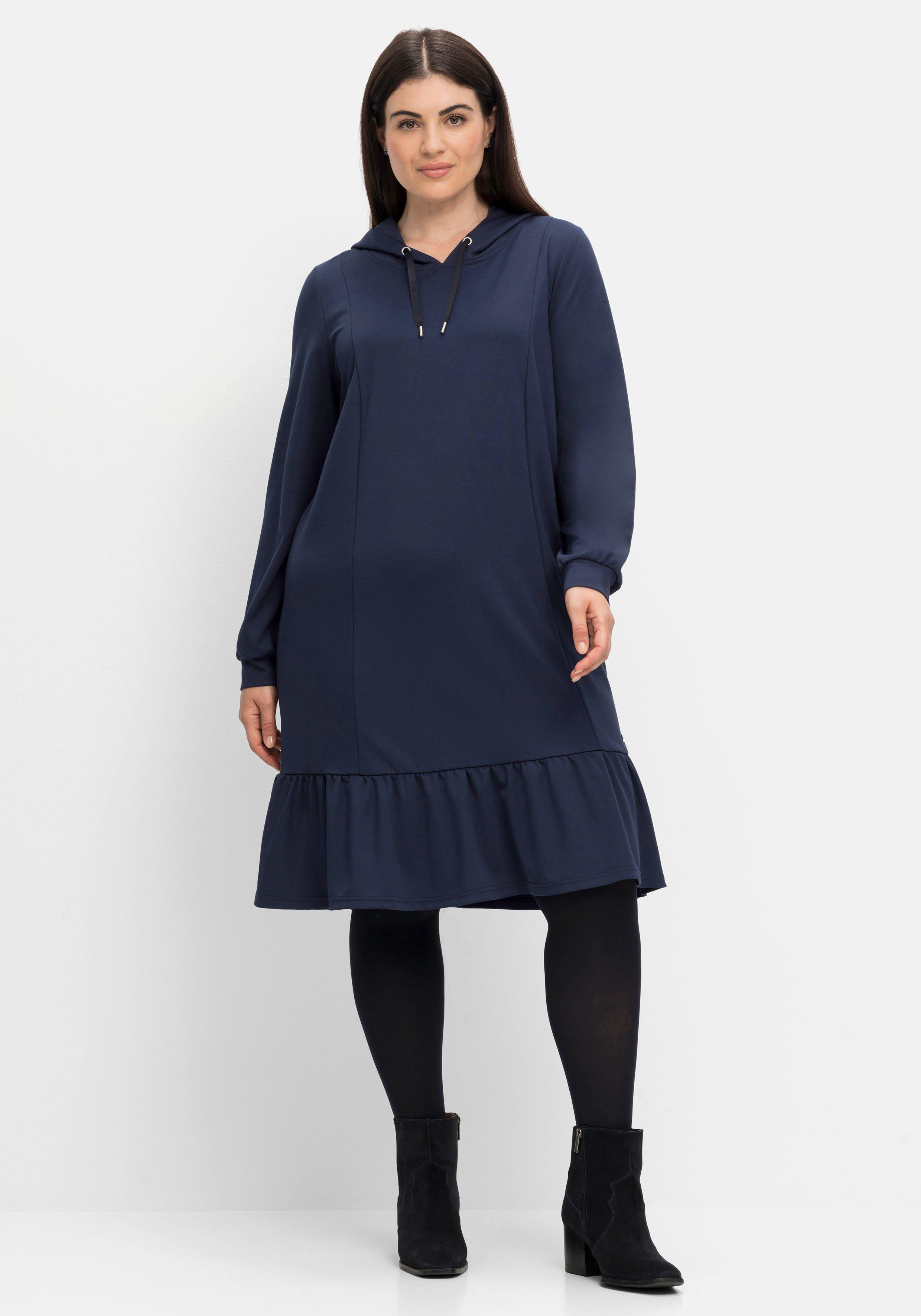 Shirtkleid mit Kapuze und Volant am Saum