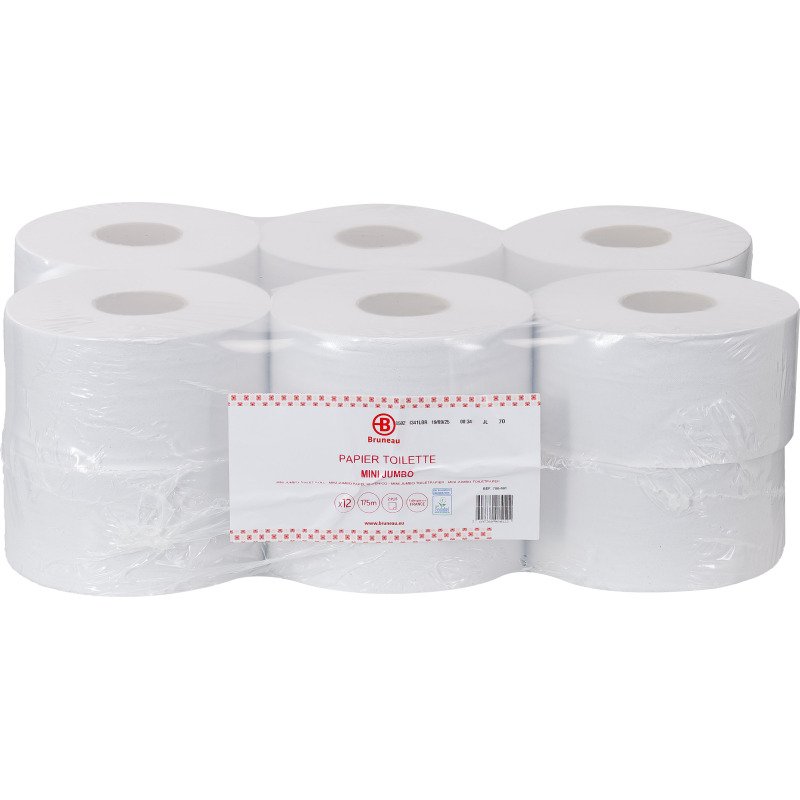 Papier toilette Mini Jumbo double épaisseur Bruneau - 12 rouleaux de 175 m