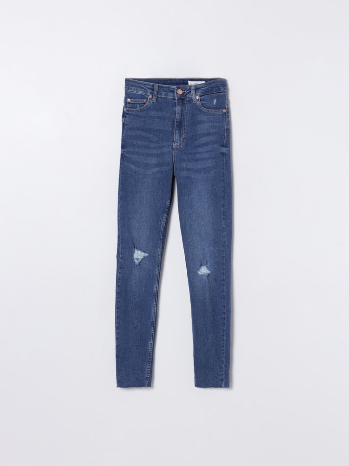 Calça jeans skinny de cintura alta - Turquesa Escuro