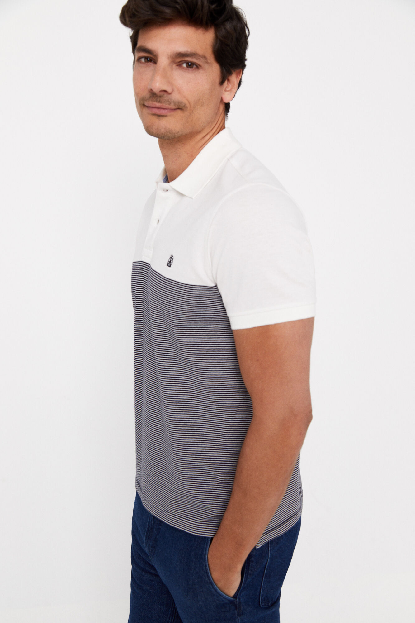 Camisa polo listrada - Marfim