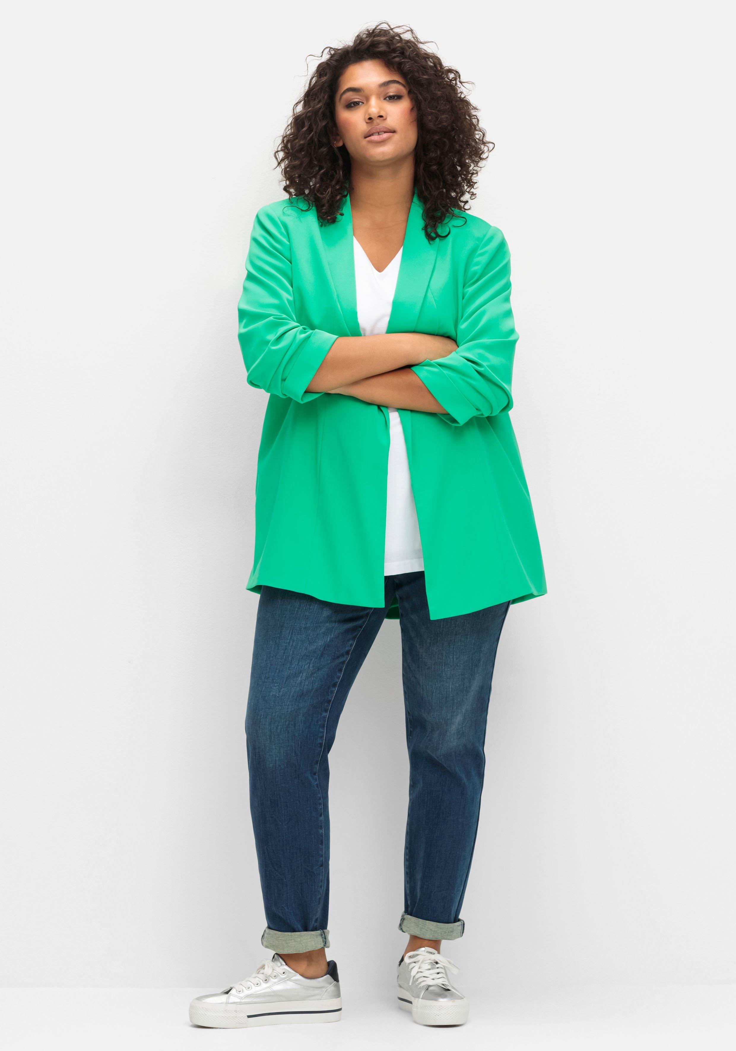 Langer Blazer mit Schalkragen und gerafftem 3/4-Arm