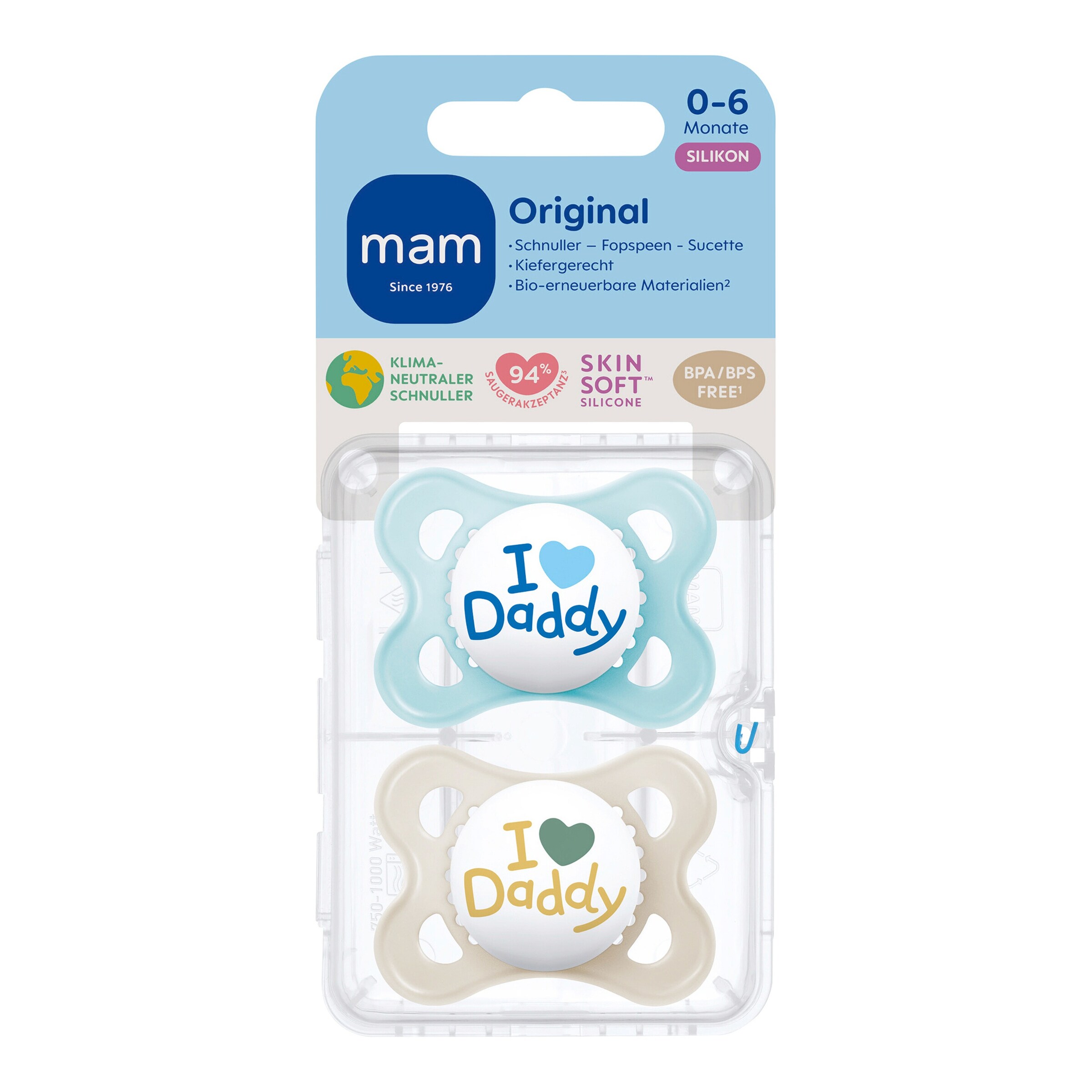 MAM 2er-Pack Schnuller Original Silikon, 0-6M blue Daddy