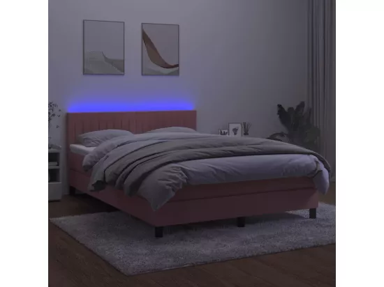 Sommier tapissier avec matelas et LED Rose 140x200 cm Velours