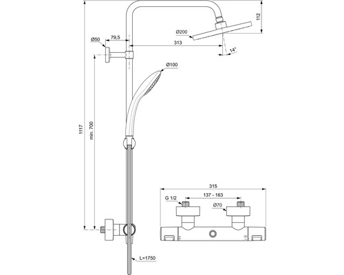 Douchekolom incl. thermostaat Ideal STANDARD Ceratherm zwart A7545XG