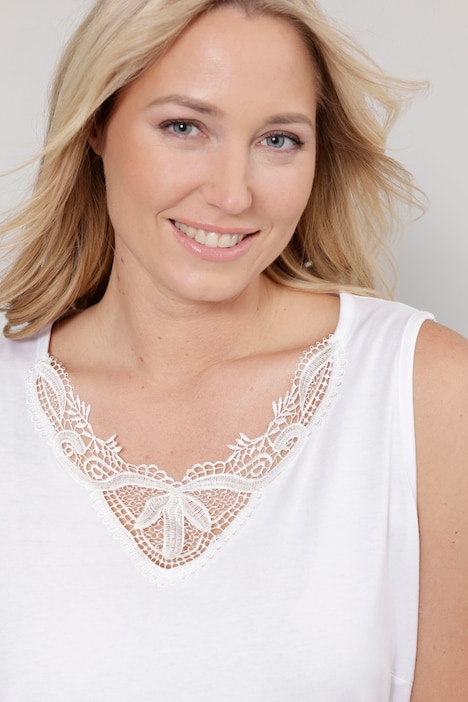 Top, figurfreundlich, V-Ausschnitt, Spitze, Pailletten